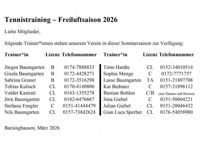 Trainer&uuml;bersicht